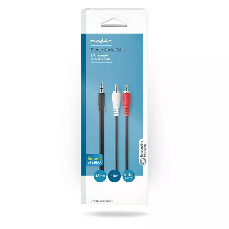 Nedis stereoäänikaapeli 2xRCA-3,5mm 10m - Audiokaapelit - 5412810288151 - 1