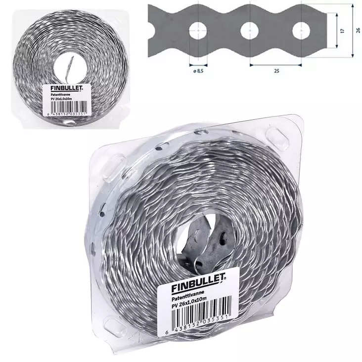 Patenttivanne 26 x 1,0 x 10m ø8,5mm - Muut kiinnitystarvikkeet ja lajitelmat - 6438152035351 - 1