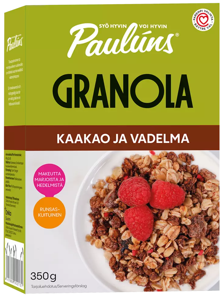 Paul`uns kaakao ja vadelma granola 350g - Murot, myslit ja hiutaleet - 6417800052131 - 1