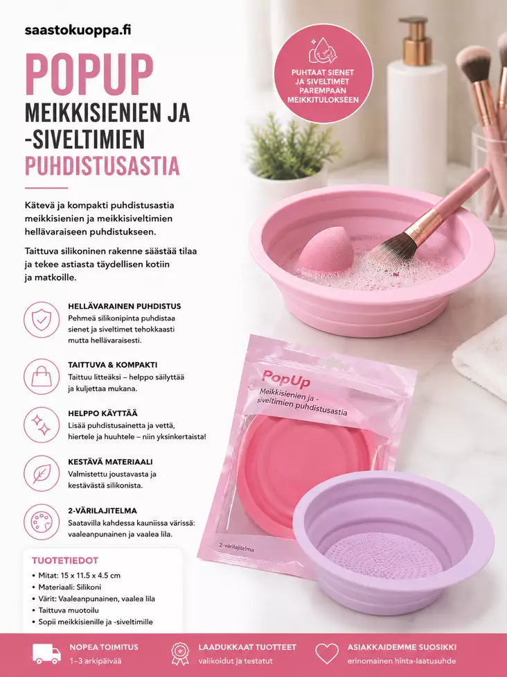 PopUp Meikkisienien puhdistusastia - Desifiointi ja laastarit - 6438159393881 - 1