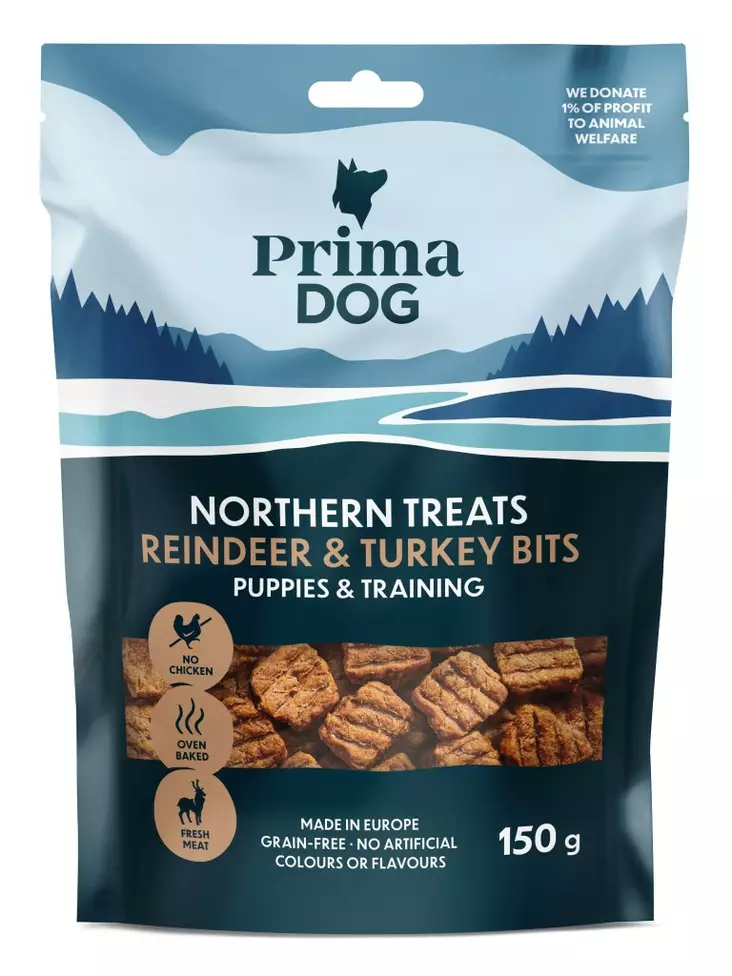PrimaDog Northern Treats Bits Poro-Kalkkuna Pennuille ja Treenaamiseen 150g - Koiran herkut - 6430076898111 - 1