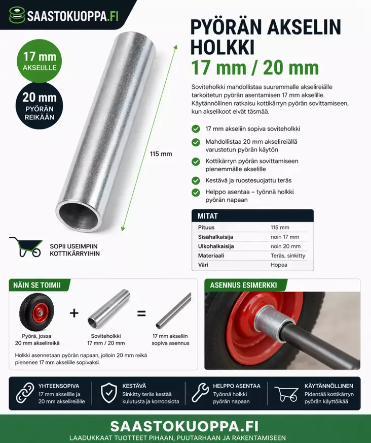 Pyörän holkki 20/17 - Vinssit ja taljat - 6438168001951 - 1