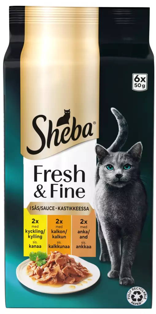 Sheba Fresh & Fine siipikarjalajitelma kastikkeessa 6x50g - Kissan märkäruoat - 4770608265861 - 1