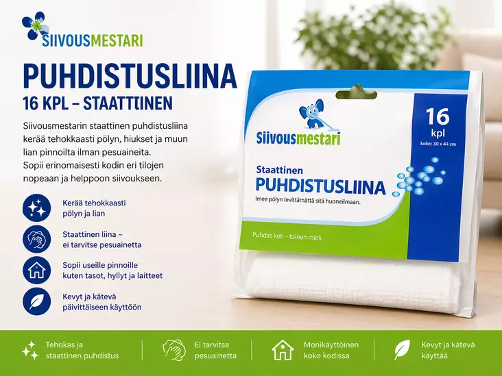 Staattinen puhdistusliina 16kpl/pkt - Pölyhuiskat ja siivousliinat - 6438159084451 - 1
