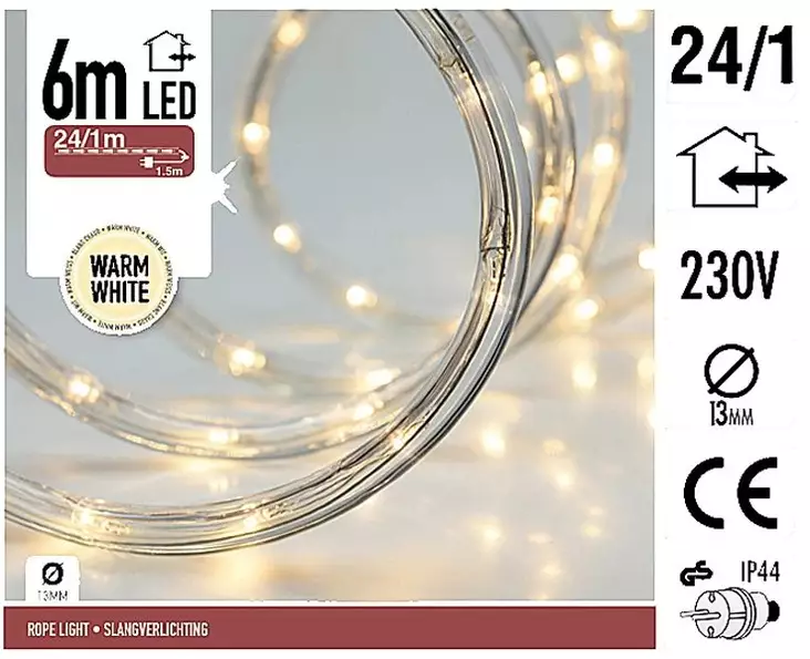 Valoköysi led lämminvalkoinen 6m IP44 - Jouluvalot - 8719202287721 - 1