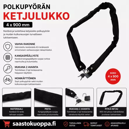 Polkupyörän ketjulukko 4X900mm - Lukot - 6438159095372 - 1