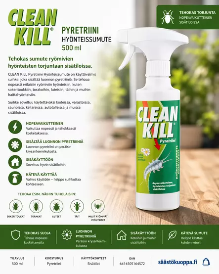 Clean Kill pyretriini 375ml - Tuhoeläinten ja rikkakasvien torjunta - 6414505164572 - 1