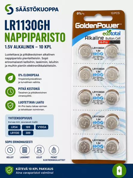Golden power nappiparisto LR1130 10KPL/ - Nappiparistot - 4895026704102 - 2