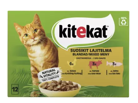 Kitekat Suosikit laj.kastikkeessa 12x85g - Kissan märkäruoat - 4008429157202 - 1