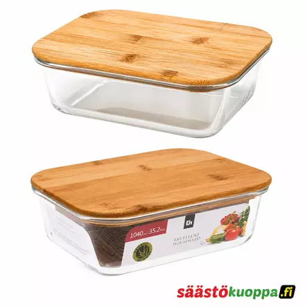 Säilytysrasia lasinen puukannella 1040ml - Ruoansäilytysastiat - 8719987724152 - 2
