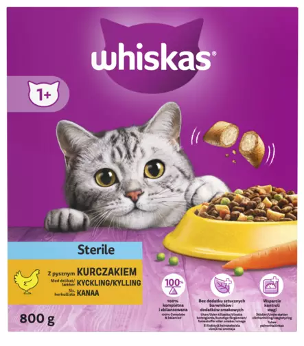 Whiskas 1+ Sterile kanaa 800g - Kissan kuivaruoat - 5900951305702 - 1
