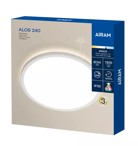 Airam Alos 240 IP20 15W valkoinen - Kattovalaisimet - 6435200307842 - 1