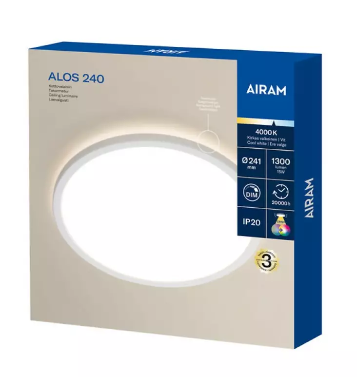 Airam Alos 240 IP20 15W valkoinen - Kattovalaisimet - 6435200307842 - 1