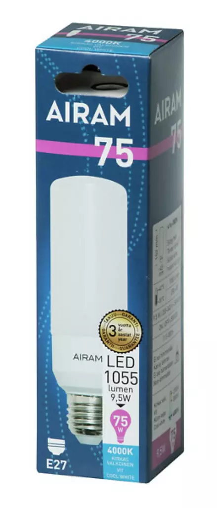 Airam Led Tubular 9,5W E27 1050lm - Led-lamput - 6435200220462 - 1