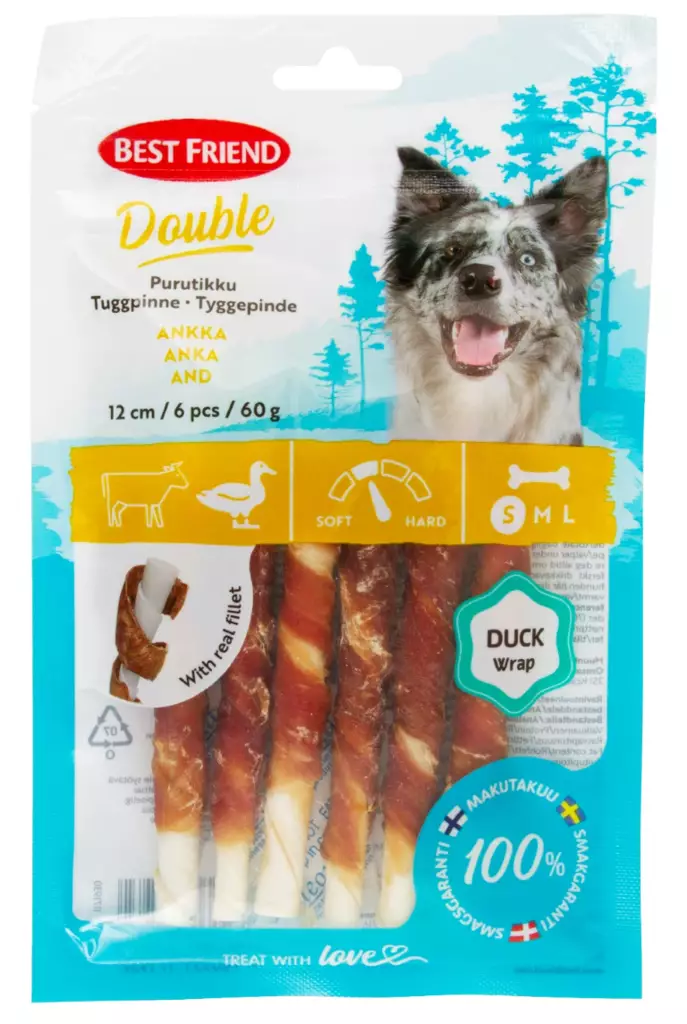 Best Friend Double purutikku ankka 12cm 6kpl 60g - Koiran luut - 5700551171932 - 1