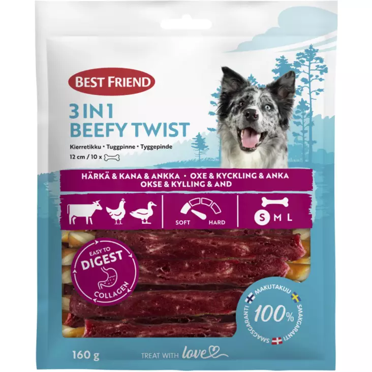 BF 3in1 Beefy Twist kierretikku160g - Koiran luut - 5700551173332 - 1