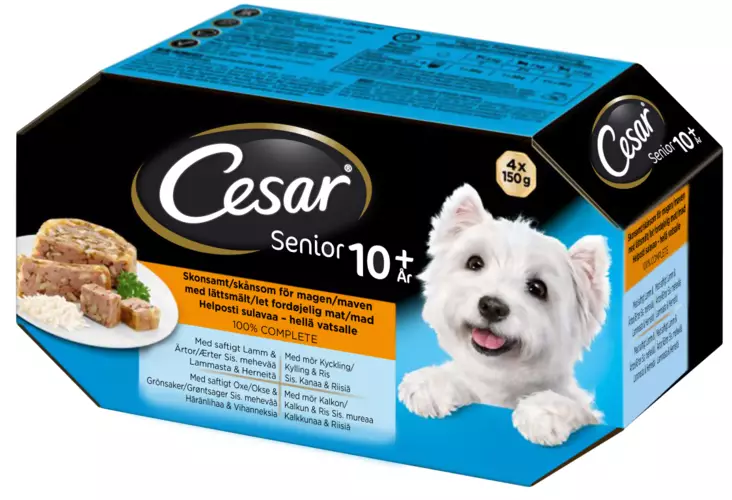 Cesar Senior 10+ hyytelölaj. 4x150g - Koiran märkäruoat - 3065890143012 - 1