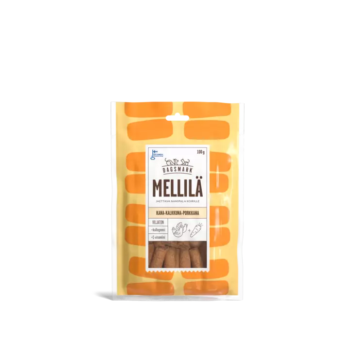Dagsmark MELLILÄ kana-kalkkuna-porkkana jaettava nami koirille 100g - Koiran herkut - 6430066384402 - 1