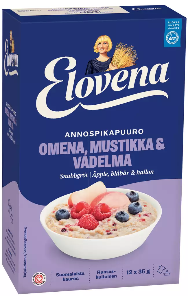 Elovena 420g omena, mustikka & vadelma - Murot, myslit ja hiutaleet - 6416597814342 - 1