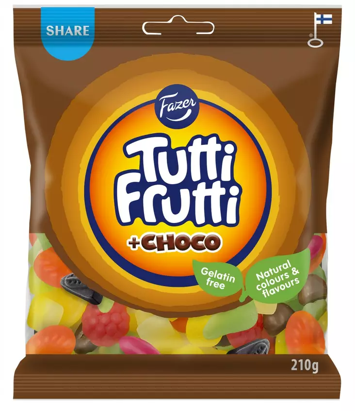 Fazer Tutti Frutti +Choco 210g - Makeiset - 6416453051362 - 1