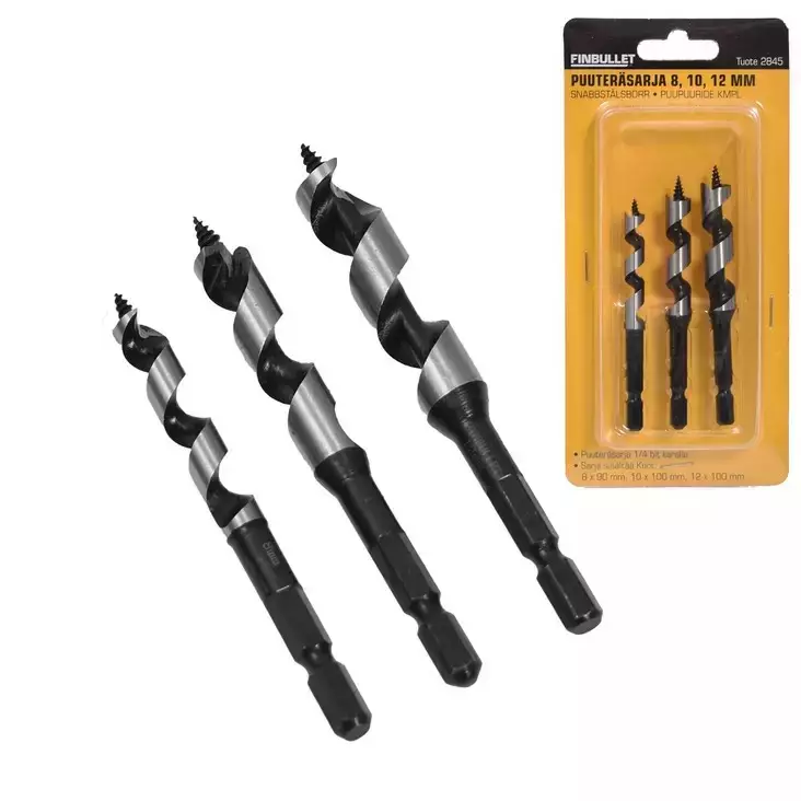 Finbullet Bit-konepuuporasarja 8-12 mm 3-os - Puuporanterät - 6438152000472 - 1