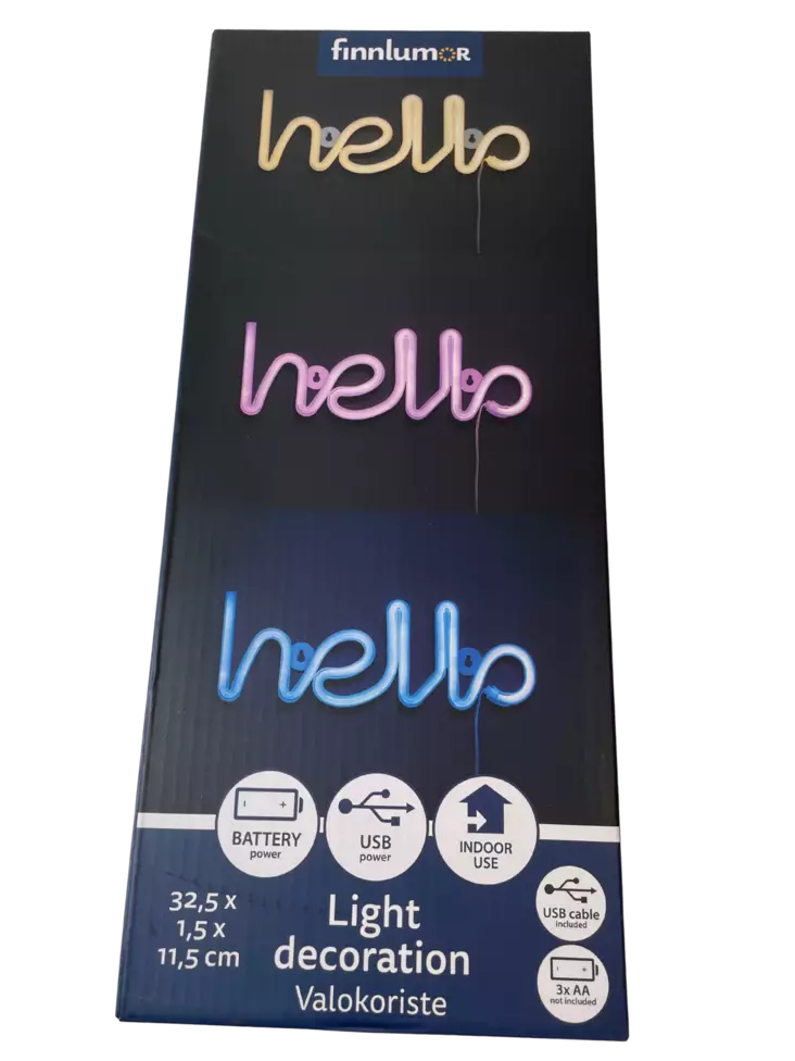 Finnlumor Led-valo teksti Hello sininen - Jouluvalot - 6410416480862 - 1