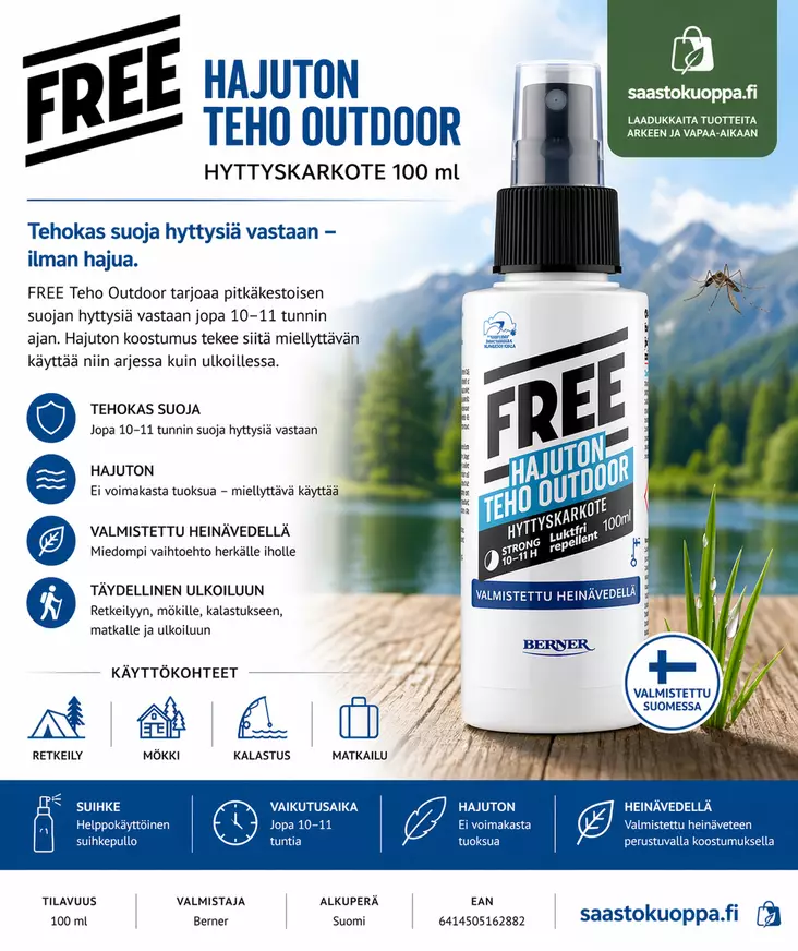 Free hyttyskarkote outdoor 100ml - Hyttysten karkoitus - 6414505162882 - 1