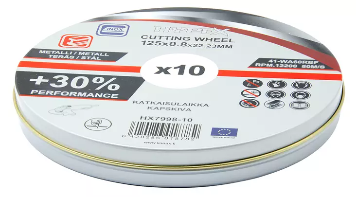 Katkaisulaikka 125x0.8mm teräs/metalli 10kpl - Katkaisulaikat - 6420286018782 - 1