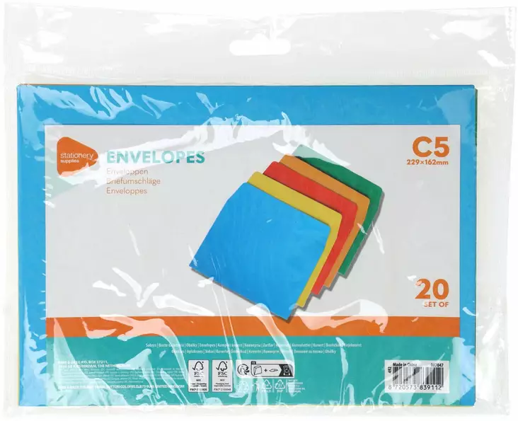 Kirjekuoret C5 värillinen 20kpl - Kirjekuoret - 8720573839112 - 1