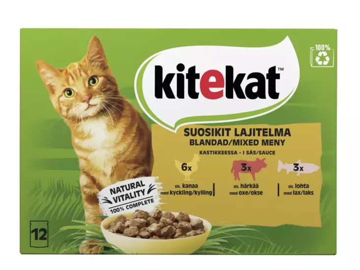 Kitekat Suosikit laj.kastikkeessa 12x85g - Kissan märkäruoat - 4008429157202 - 1