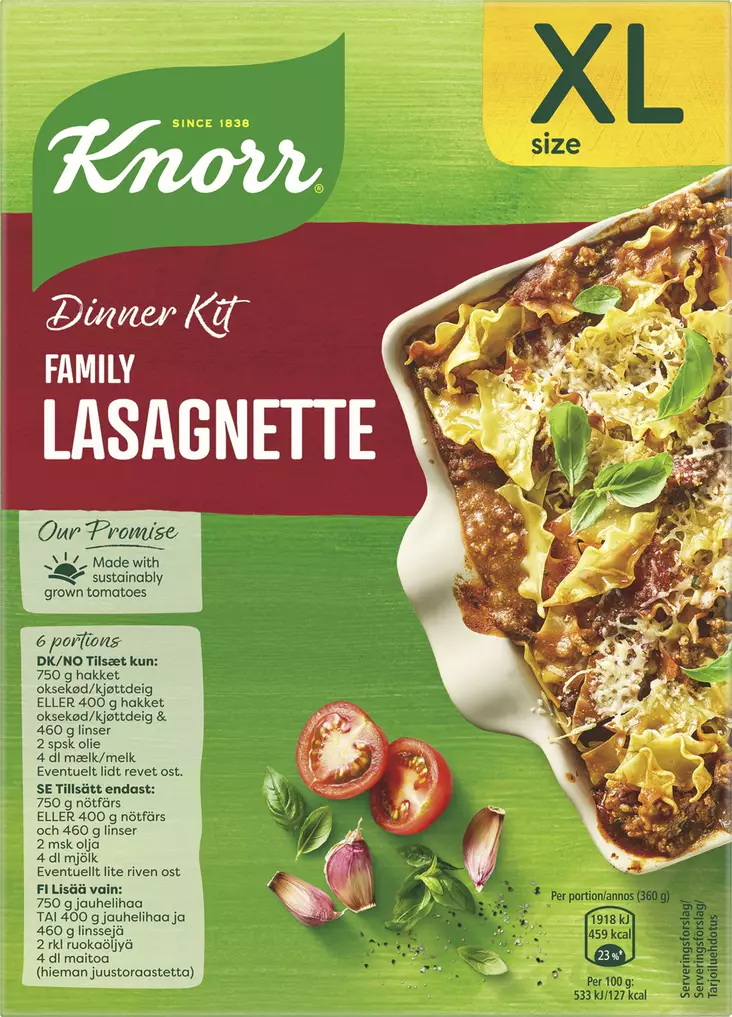 Knorr Family Lasagnette ateria-aines 335 - Kuivaruoka-aineet, keitot ja kastikkeet - 8720182572912 - 1