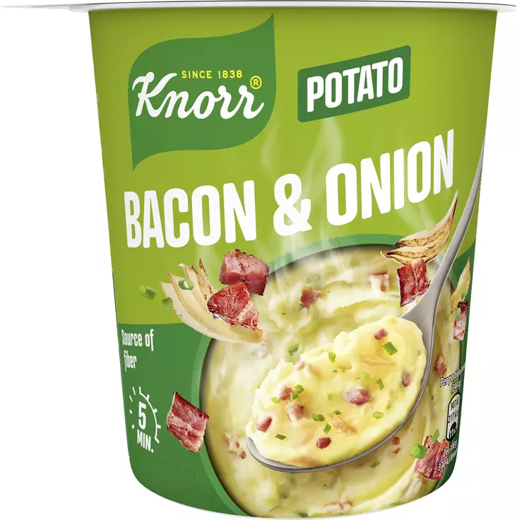 KNORR POTATO SNACK POT BACON&ONION - Kuivaruoka-aineet, keitot ja kastikkeet - 8711327416192 - 1