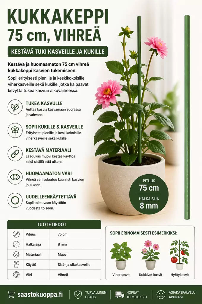 Kukkakeppi 75cm vihreä - Kasvien ja pensaiden tuet ja kehikot - 6438159099882 - 1