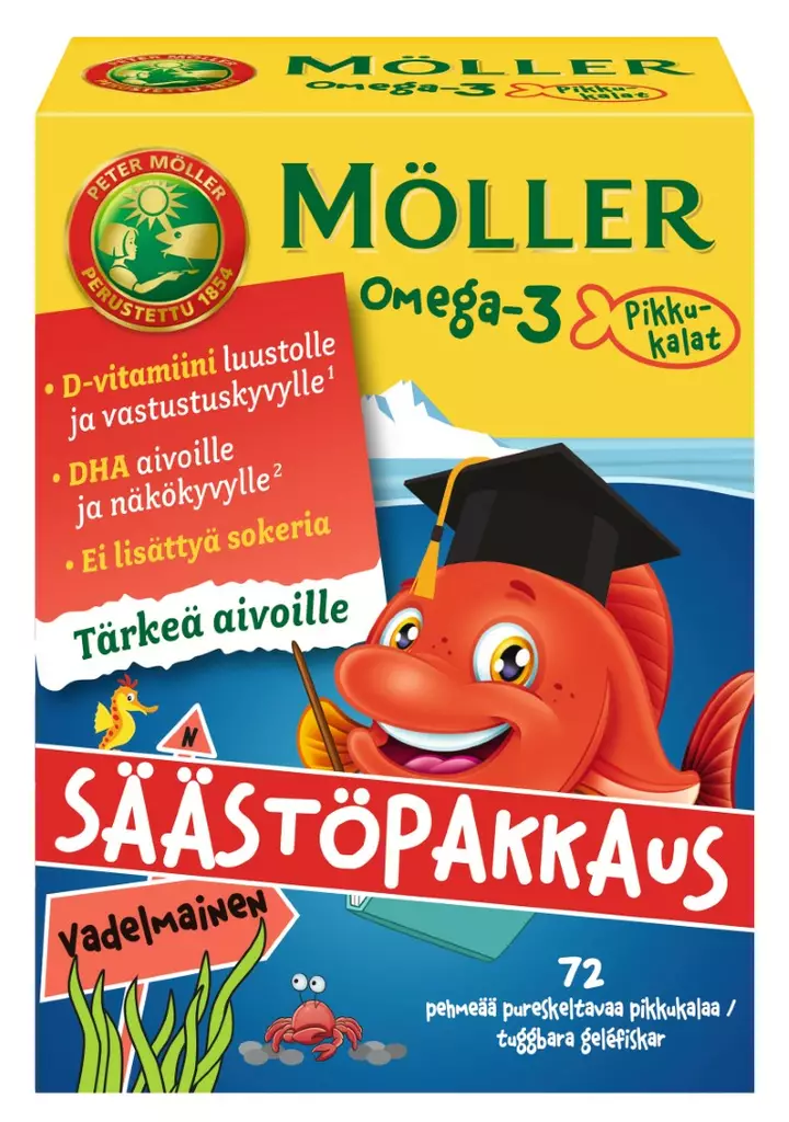 Omega-3 pikkukalat Möller vadelma 72kpl - Rasvahapot - 7070866029432 - 1