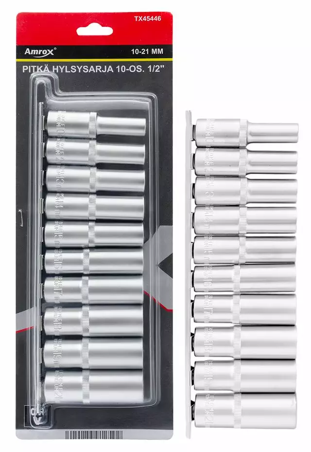 Pitkä hylsysarja 1/2" 10-os. 10-21mm - Hylsysarjat - 6420286912592 - 1