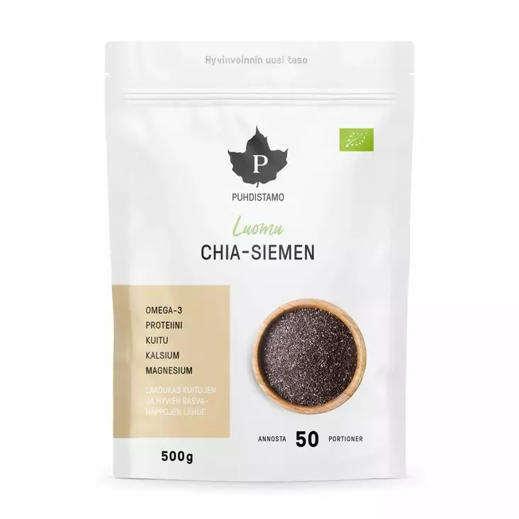 Puhdistamo Luomu chia-siemenet 500g - Pähkinät ja kuivatut hedelmät - 6430039223172 - 1
