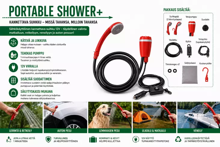 Retkisuihku 12V 35W 4m - Caravan tarvikkeet - 6438159995702 - 1