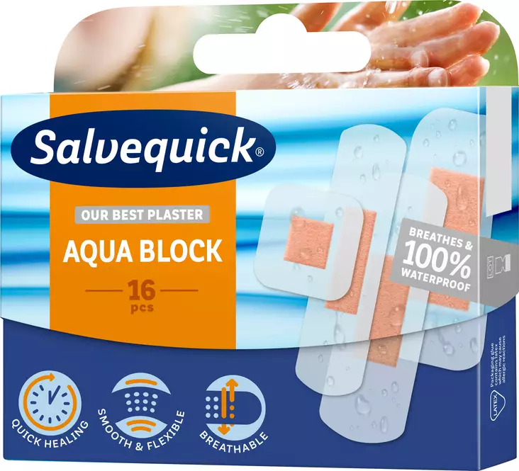 Salvequick Laastari Aqua Block 16kpl - Desifiointi ja laastarit - 7310610014032 - 1