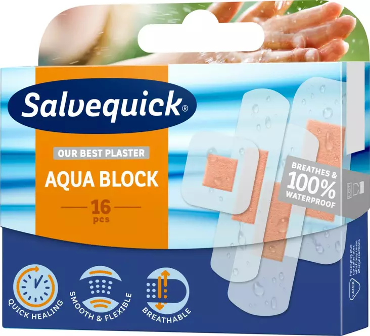Salvequick Laastari Aqua Block 16kpl - Desifiointi ja laastarit - 7310610014032 - 1