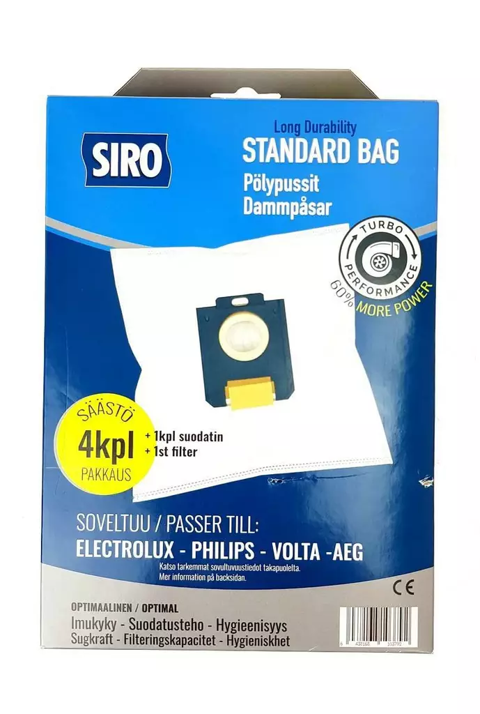 Siro imuripussi s-bag 4kpl + suodatin - Pölypussit imureihin - 6438168103792 - 1