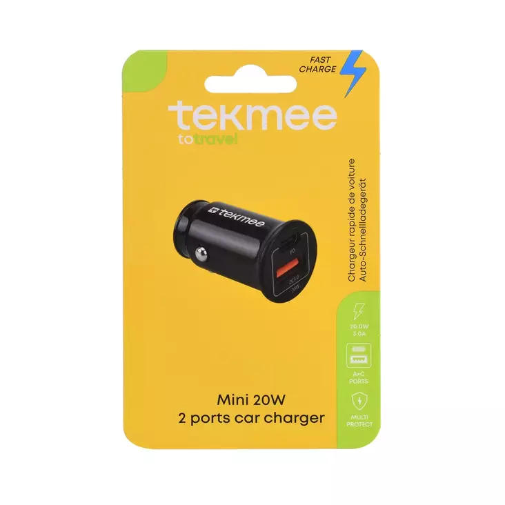 Tekmee autolaturi USB-A/USB-C 3A 20w - Puhelintarvikkeet ja laturit - 3661075323592 - 1