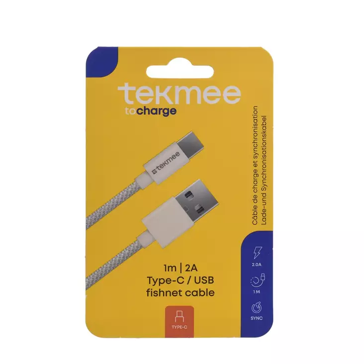 Tekmee USB-C/USB-A latausjohto 1m 2A - Puhelintarvikkeet ja laturit - 3661075296322 - 1