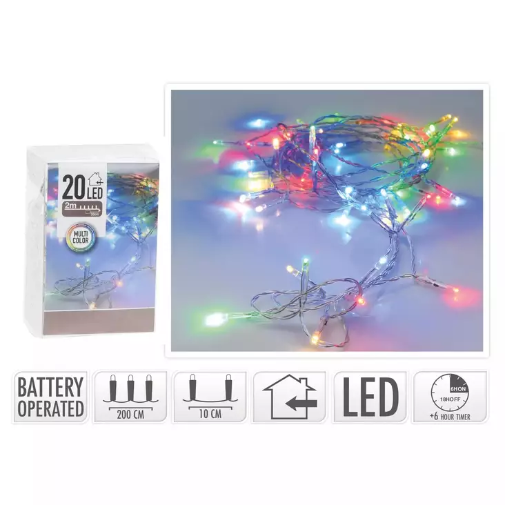Valosarja 20 led moniväri paristokäyttöinen - Jouluvalot - 8719202599732 - 1