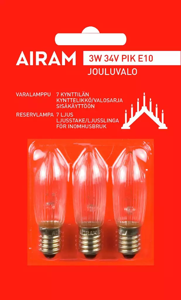 Varalamppu Airam 7kpl kynttilä 3W 34V - Koristelamput - 6435200000972 - 1