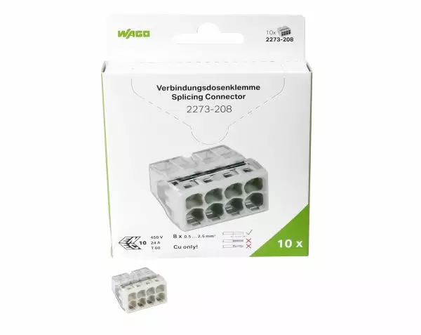 Wago rasialiitin, 10 kpl 8-N 0.5-2.5mm² - Johtoliittimet - 4066966001532 - 1
