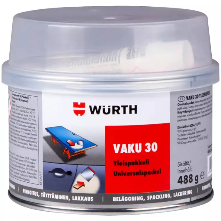 Wurth Vaku-30 yleispakkeli 0,5kg+kovete - Paikkaus- ja korjausaineet - 4045989547142 - 1