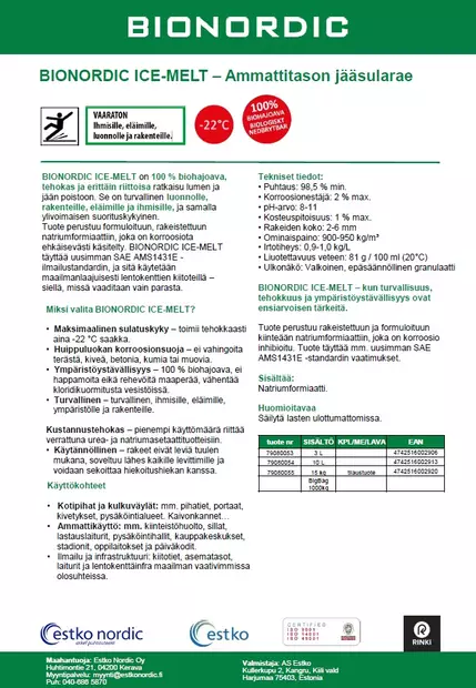 Bionordic Ice-melt jäänsulatusrae 10L - Sulatussuola - 4742516002913 - 2