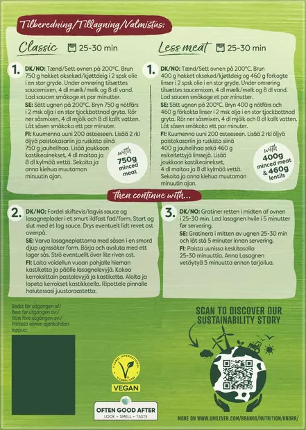 Knorr Family Lasagne Ateria-aines 350g - Kuivaruoka-aineet, keitot ja kastikkeet - 8720182570673 - 2