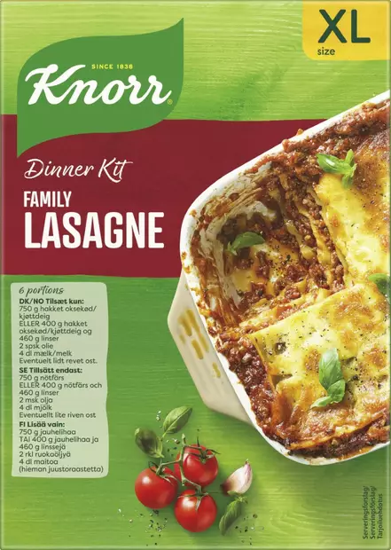 Knorr Family Lasagne Ateria-aines 350g - Kuivaruoka-aineet, keitot ja kastikkeet - 8720182570673 - 1