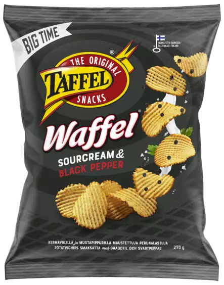 Taffel Waffel Sourcream-Pepper 270g - Sipsit, snacksit ja pähkinät - 6410380042103 - 1
